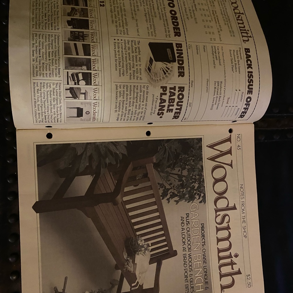 🎉5/$10🎉 Woodsmith magazine number 45 June 1986 chaise lounge , garden bench